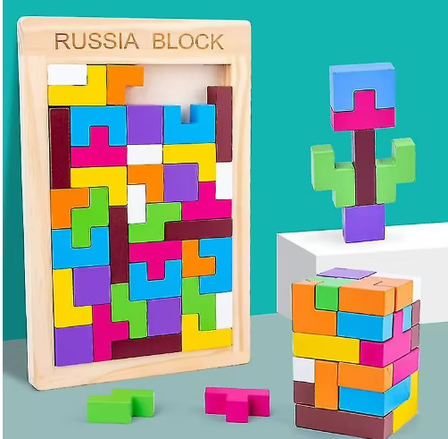 Puzzle Tetris Multicolore en Bois - Lintello.jr